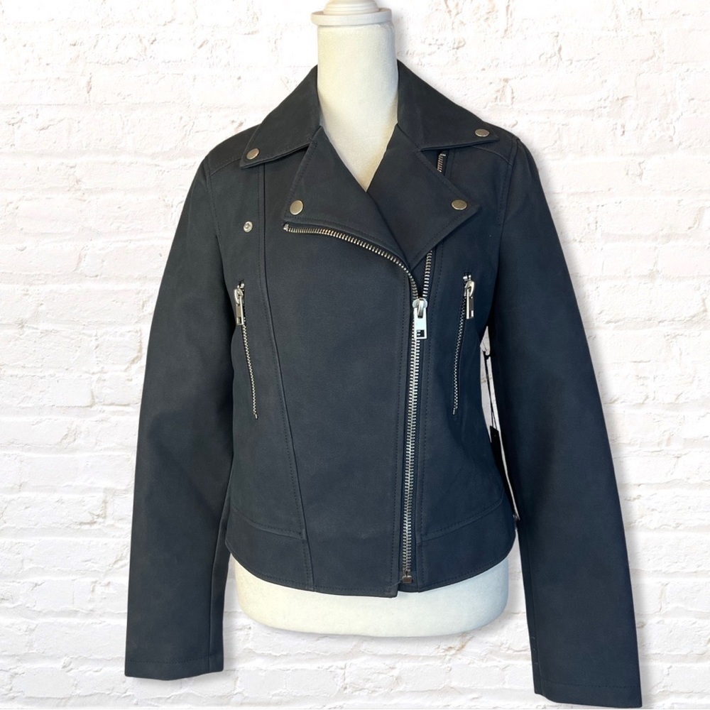 Forever 21 Grey Faux Suede Moto Jacket sz S - Picture 2 of 13